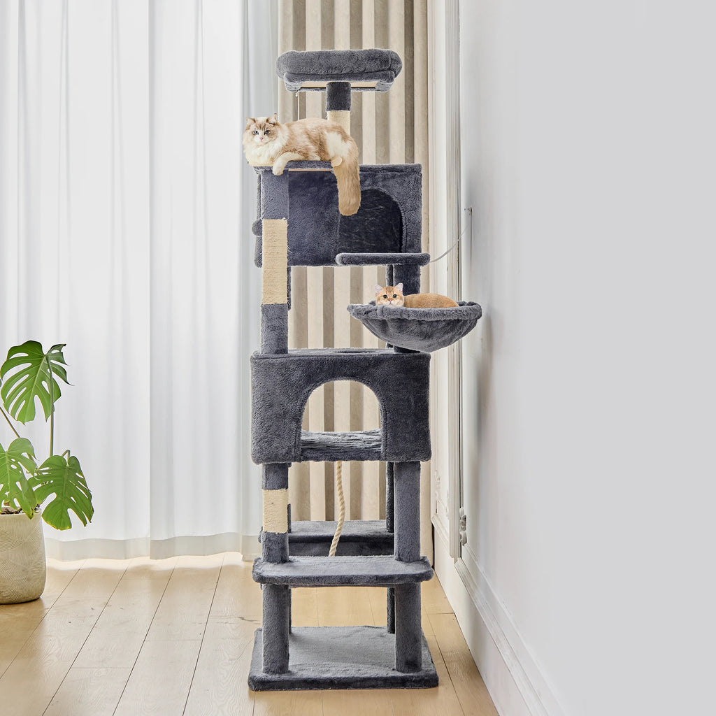 66-Inch Large Multi-Level Cat Climbing Tower with Condo & Sisal Scratching Posts