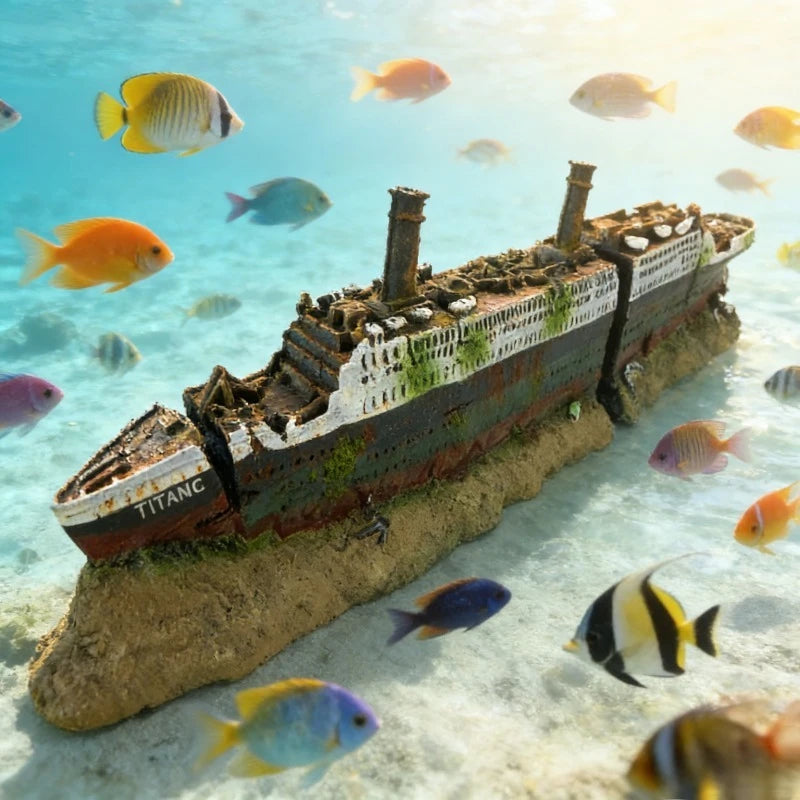 Titanic Wreck Fish Tank Decoration Sunken Ship Ornament Aquarium Landscape Decor Realistic Shipwreck Model Betta Fish Hiding