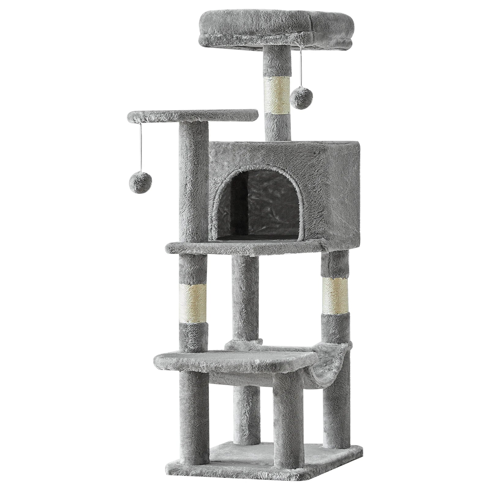 44-Inch Tall Multi-Cat Climbing Tower with Sisal Posts & Stable Pet House