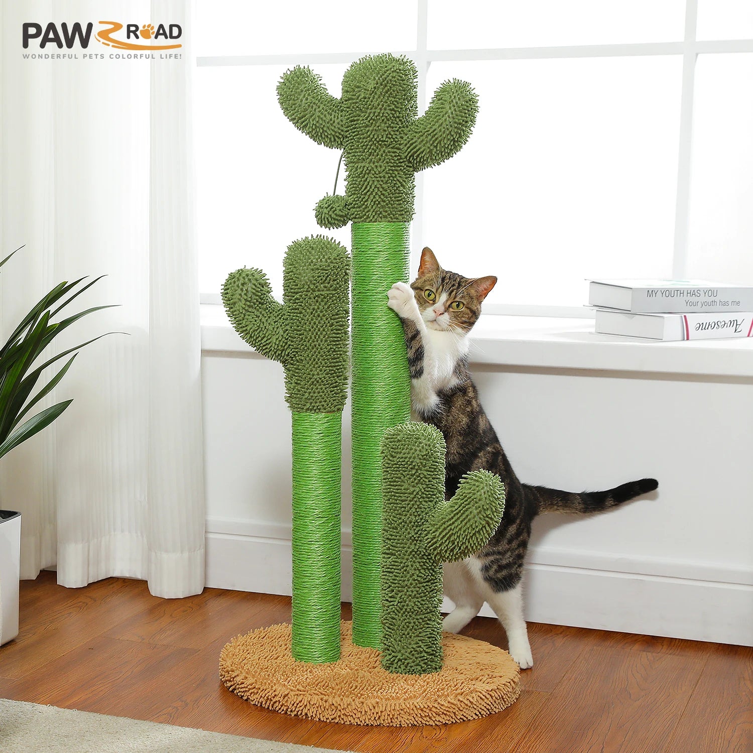 Cactus Cat Tree with Condo, Hammock, Dangling Ball & Sisal Scratching Post