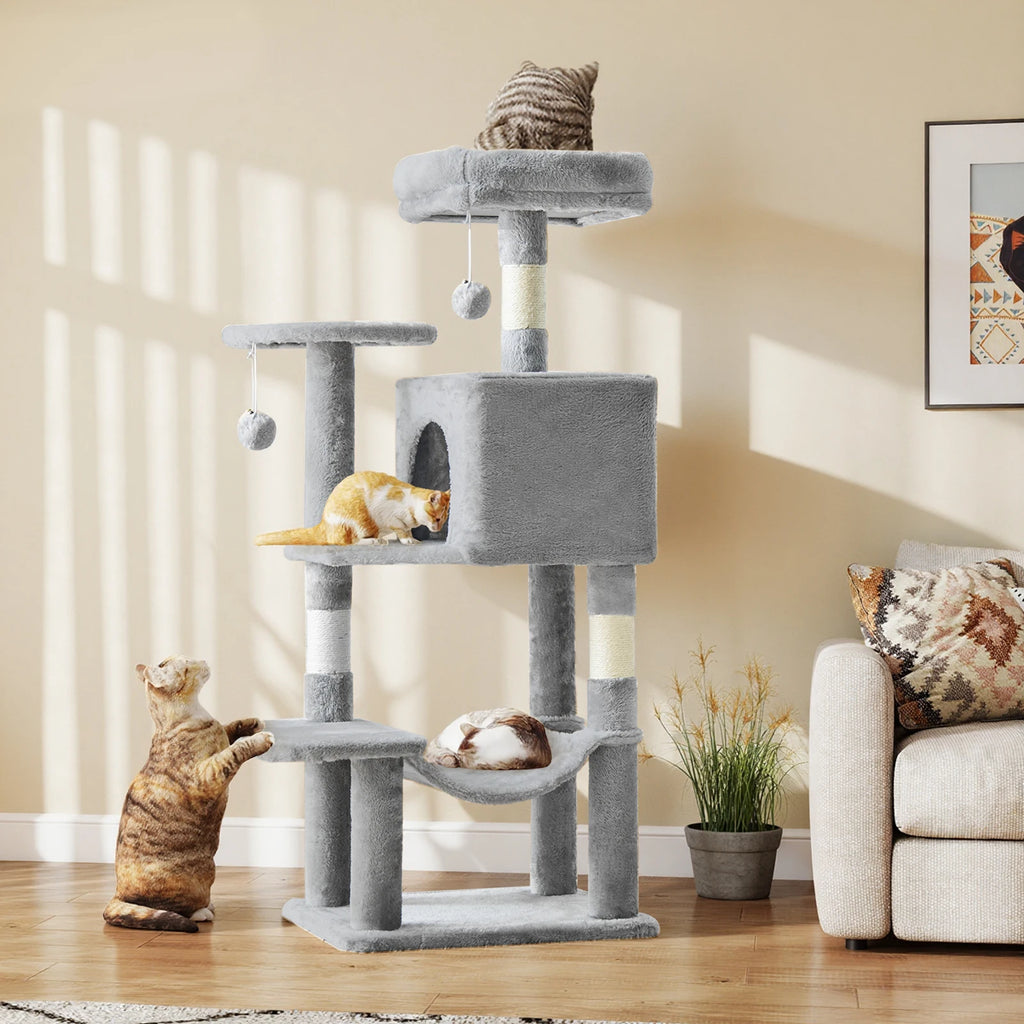44-Inch Tall Multi-Cat Climbing Tower with Sisal Posts & Stable Pet House